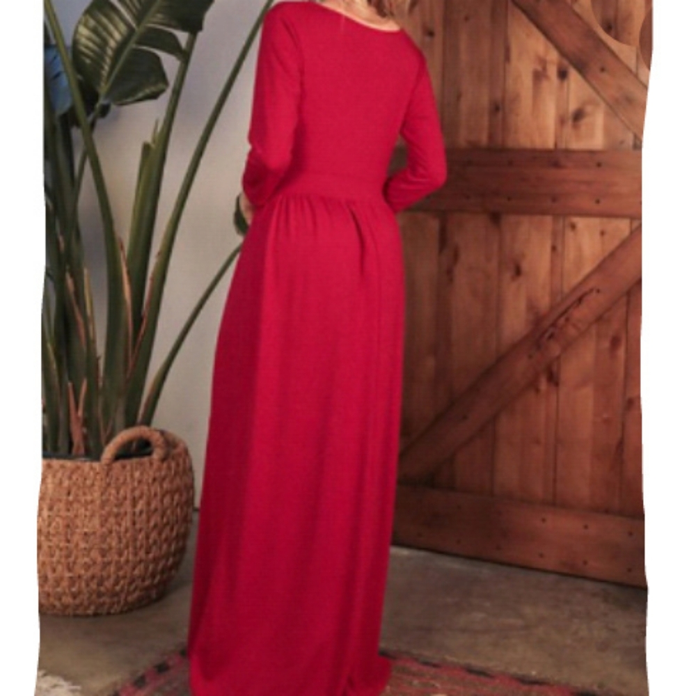 💋RED V-Neck 3/4 Sleeve MAXI dress!💋 - Picture 2 of 4